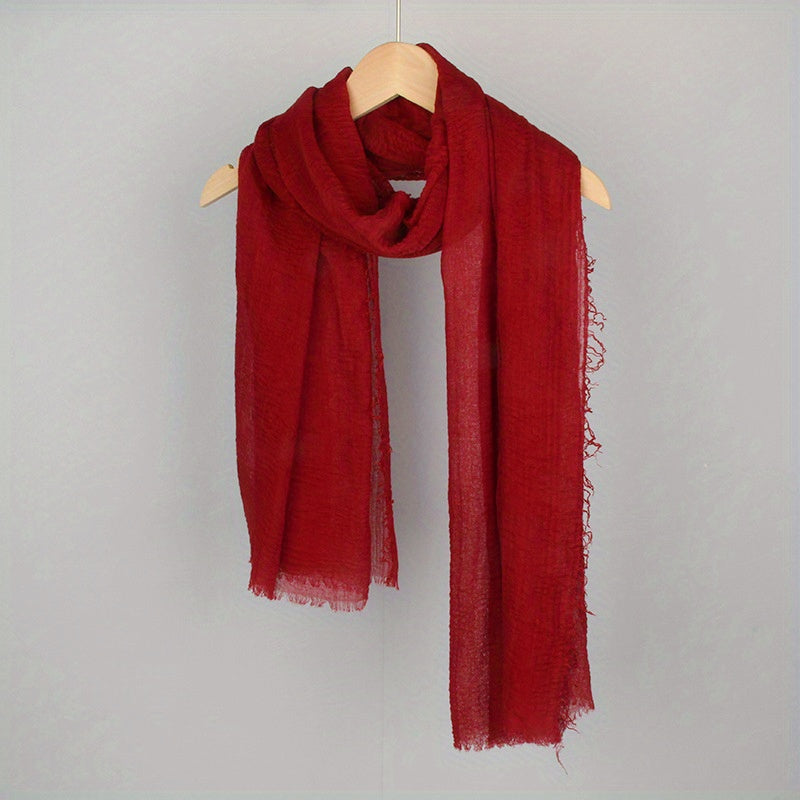 Frayed Edge Casual Scarf Hijab Solid Crinkle Shawl Turban Sunscreen Headscarf