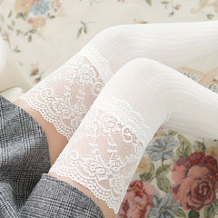 Lace Trim Thigh High Socks Over The Knee Stockings
