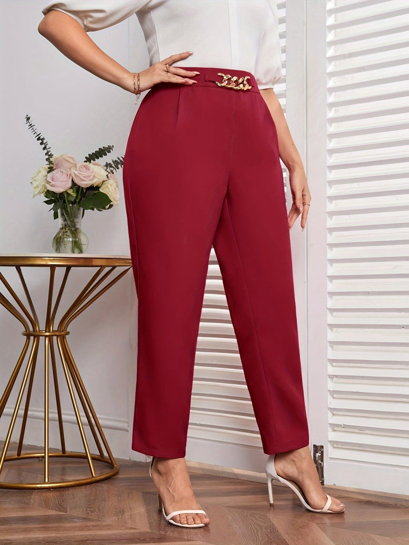  Chain Decor High Rise Tapered Leg Trousers