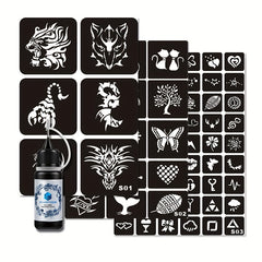 Hollow Tattoo Stencils Set with Transparent Juice Dyeing Paste