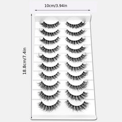 10 Pairs Fluffy False Eyelashes Curly Faux Mink Lashes Natural Volume