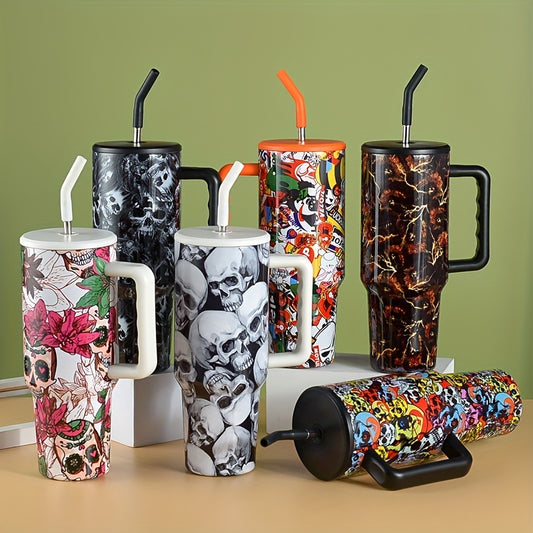Halloween Tumbler 40oz Stainless Steel Thermal Water Bottle Horror Skull