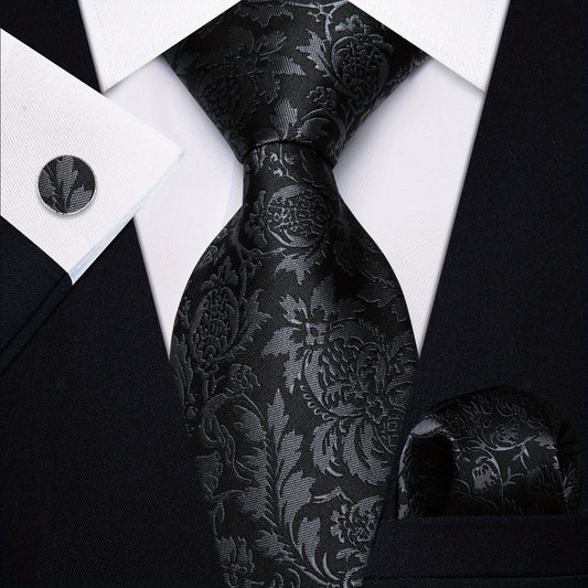 3pcs Men's Jacquard Necktie & Handkerchief & Cufflinks Set