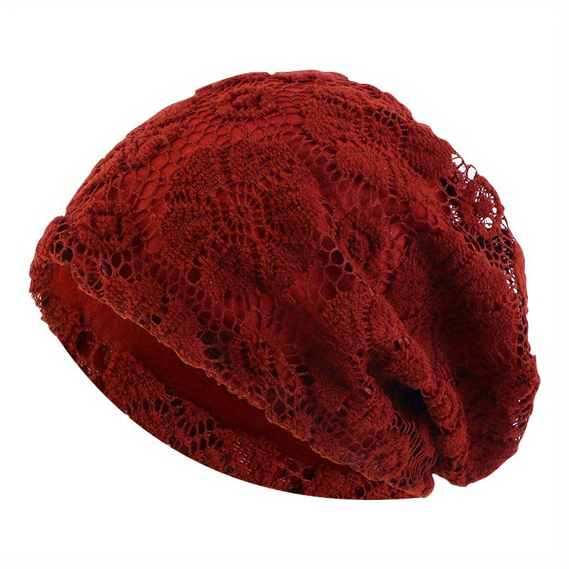 Double Layer Lace Beanies Turban Cap Solid Head Wrap Elastic Skull Cap