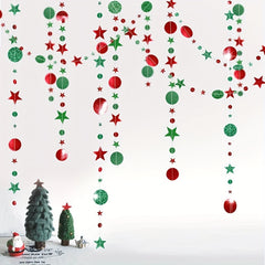 Glittering Christmas Garland Banner with Stars Moons Polka Dots Red & Green