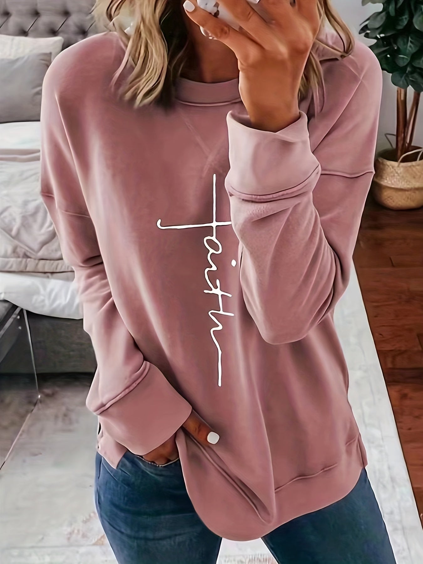Letter Print Pullover Sweatshirt Casual Drop Shoulder Sweatshirt