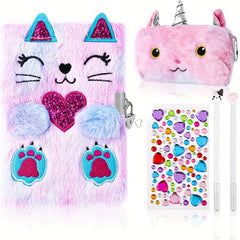 Purple Cat Diary with Heart Lock Gift Set