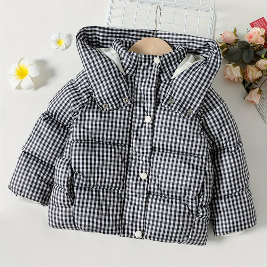 Toddler Girl Plaid Hooded Puffer Coat Casual Long Jacket