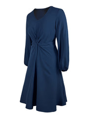  Lantern Sleeve Twist Front Dress