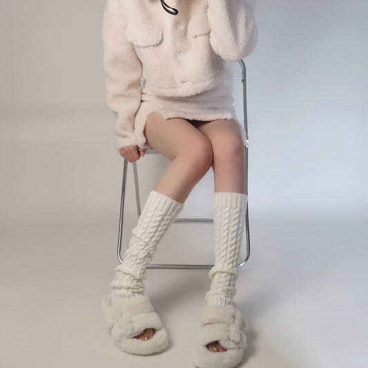 2 Pairs Cable Knit Leg Warmers Knee High Socks Women's Stockings