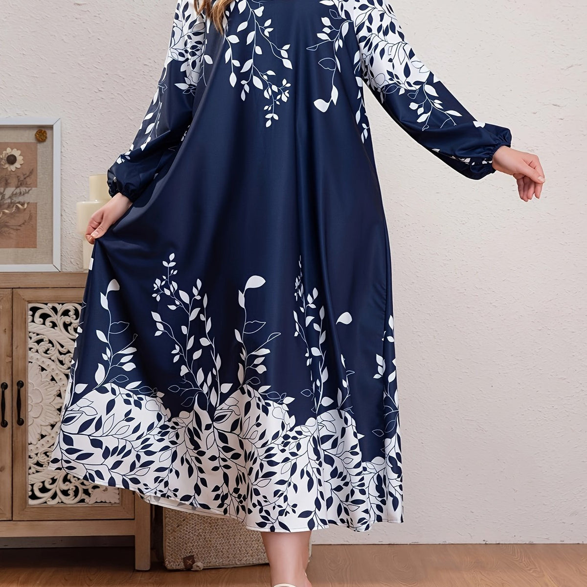  Colorblock Floral Print Lantern Sleeve Maxi Dress