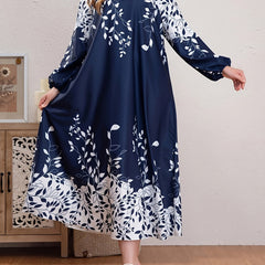  Colorblock Floral Print Lantern Sleeve Maxi Dress