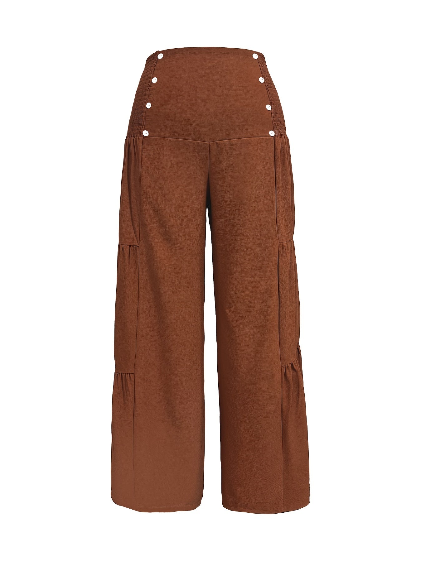  Ruched Button Decor Wide Leg Trousers