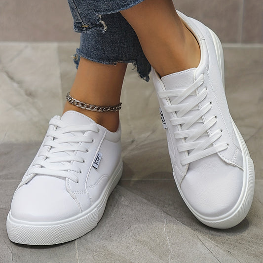 Women's Solid Skate Shoes Casual Lace Up Low Top Lightweight Faux Leather Shoes