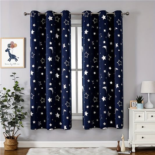 Star Moon Blackout Window Curtain for Home Decor