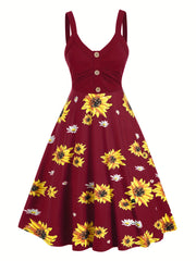 Plus Size Colorblock Sunflower Print Cami Dress