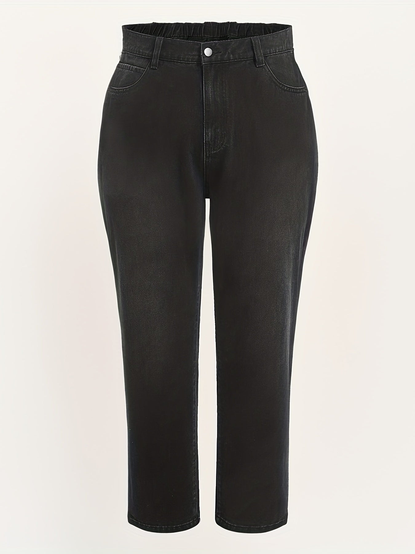  Solid Button Fly Elastic Straight Leg Jeans