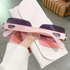 Y2K Rimless Sunglasses Gradient Lens Square Glasses