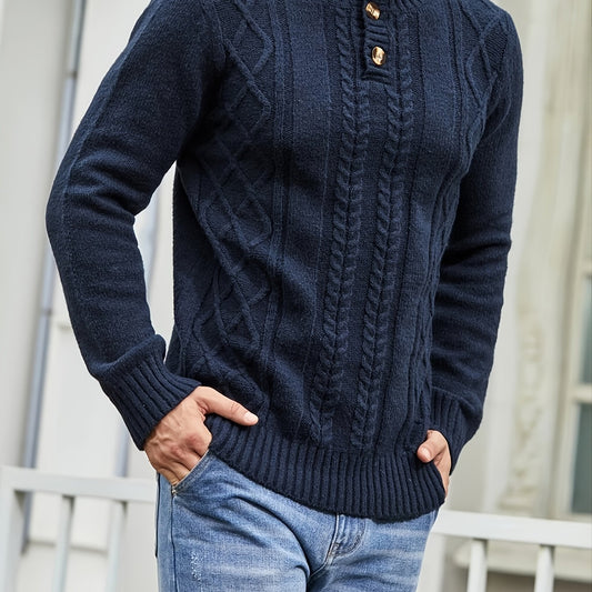 Men's Cable Knit Button Pullover Sweater