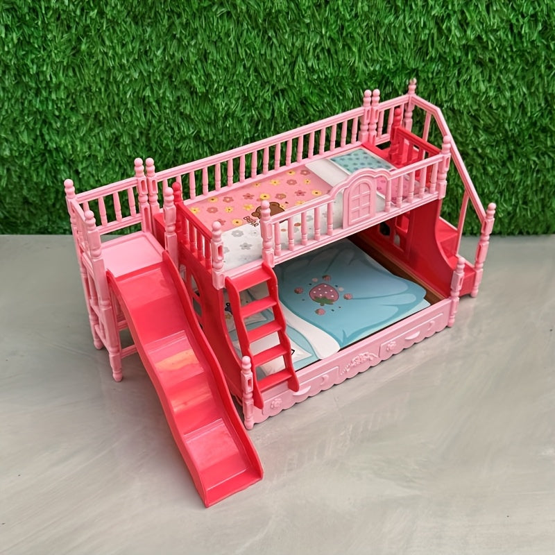 Dollhouse Mini Double Slide Bed Home Decor Play Princess Room Graduation Gift