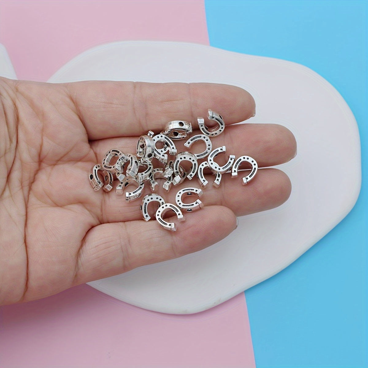 20pcs Antique Silver Charms Horseshoe Spacer Beads Vintage U Shape Loose Beads