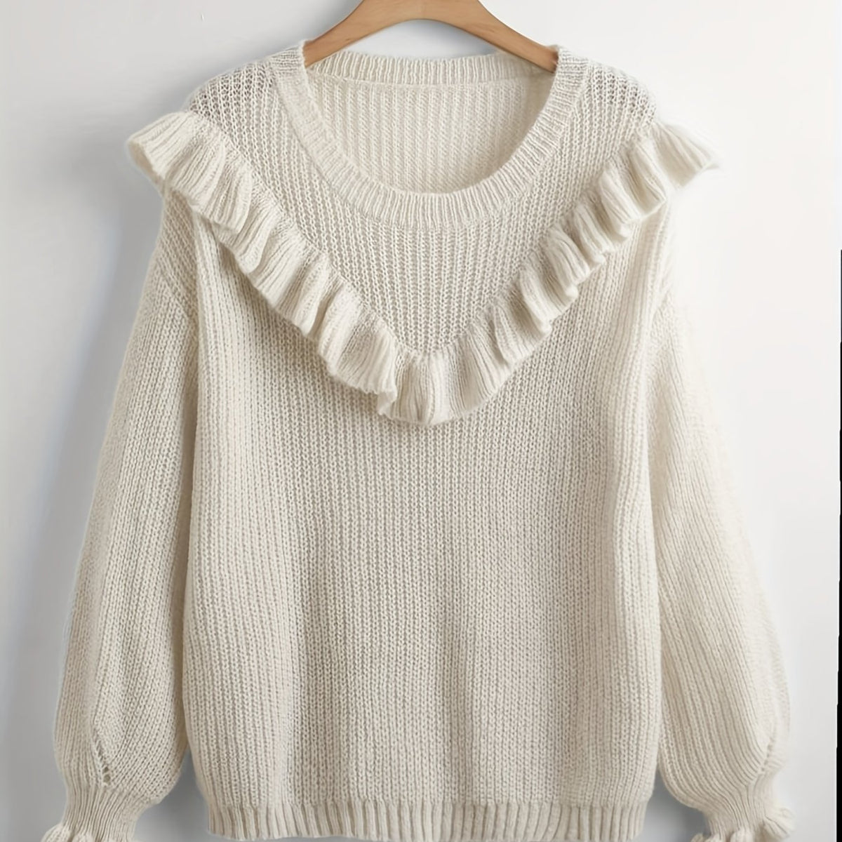  Women's Ruffle Trim Long Sleeve Sweater