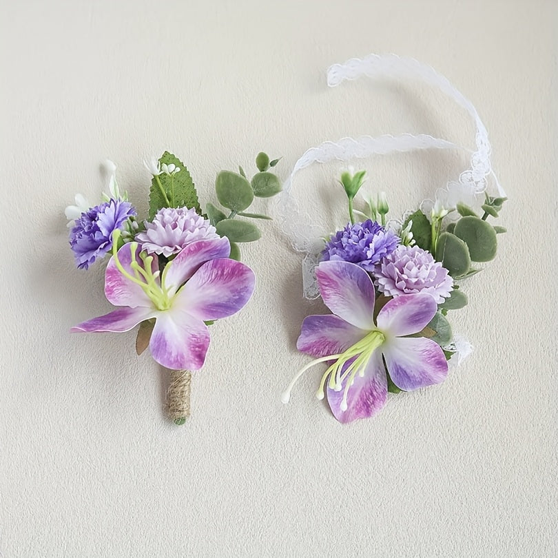 2pcs Lilac & Lily Floral Wrist Corsages Purple