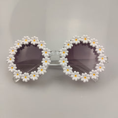 Girls Daisy Sunglasses Round Frame UV Protection Travel Outdoor Kids Accessory