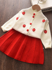 Girls Knit Cardigan & Pleated Skirts Set for Baby Kids Spring Fall