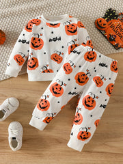 Baby Boy Pumpkin Print Halloween 2pcs Set