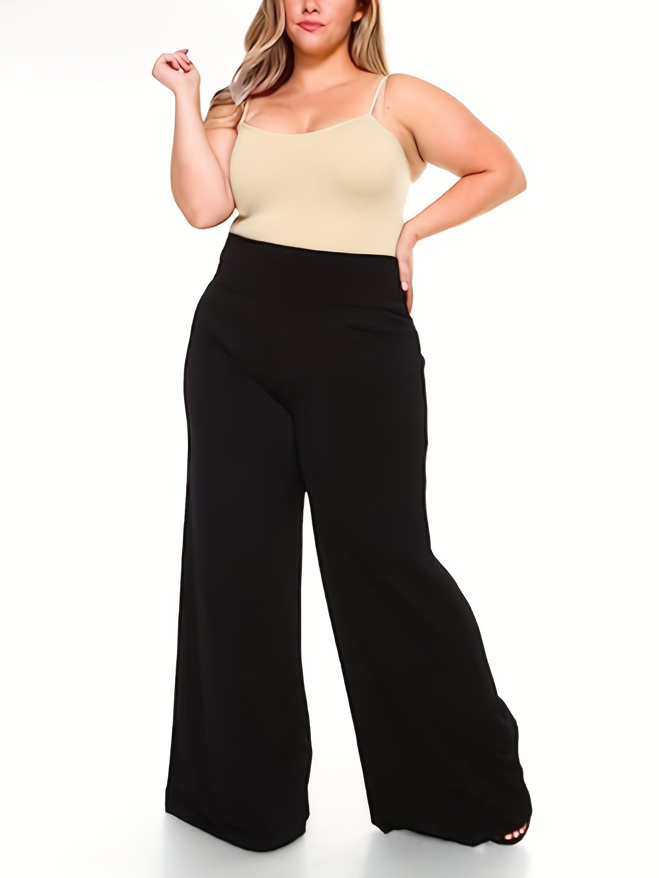  Solid High Rise Wide Leg Pants