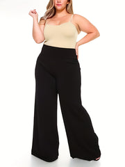  Solid High Rise Wide Leg Pants