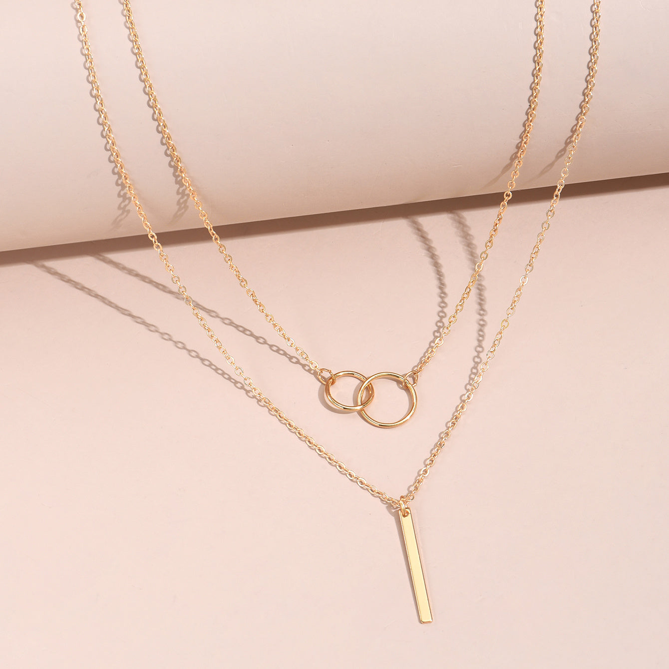 Rectangular Geometry Pendant Double Layer Necklace