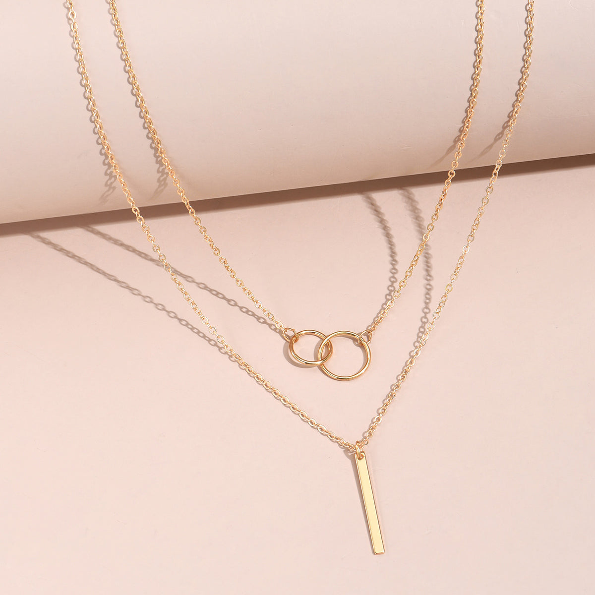 Rectangular Geometry Pendant Double Layer Necklace