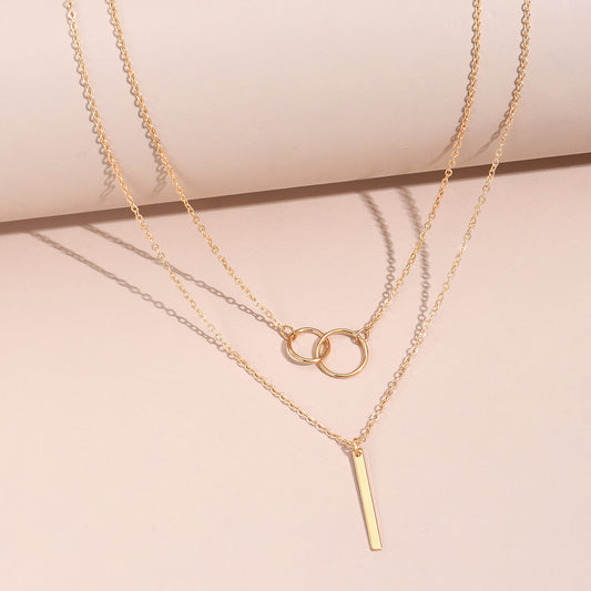 Rectangular Geometry Pendant Double Layer Necklace