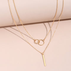 Rectangular Geometry Pendant Double Layer Necklace