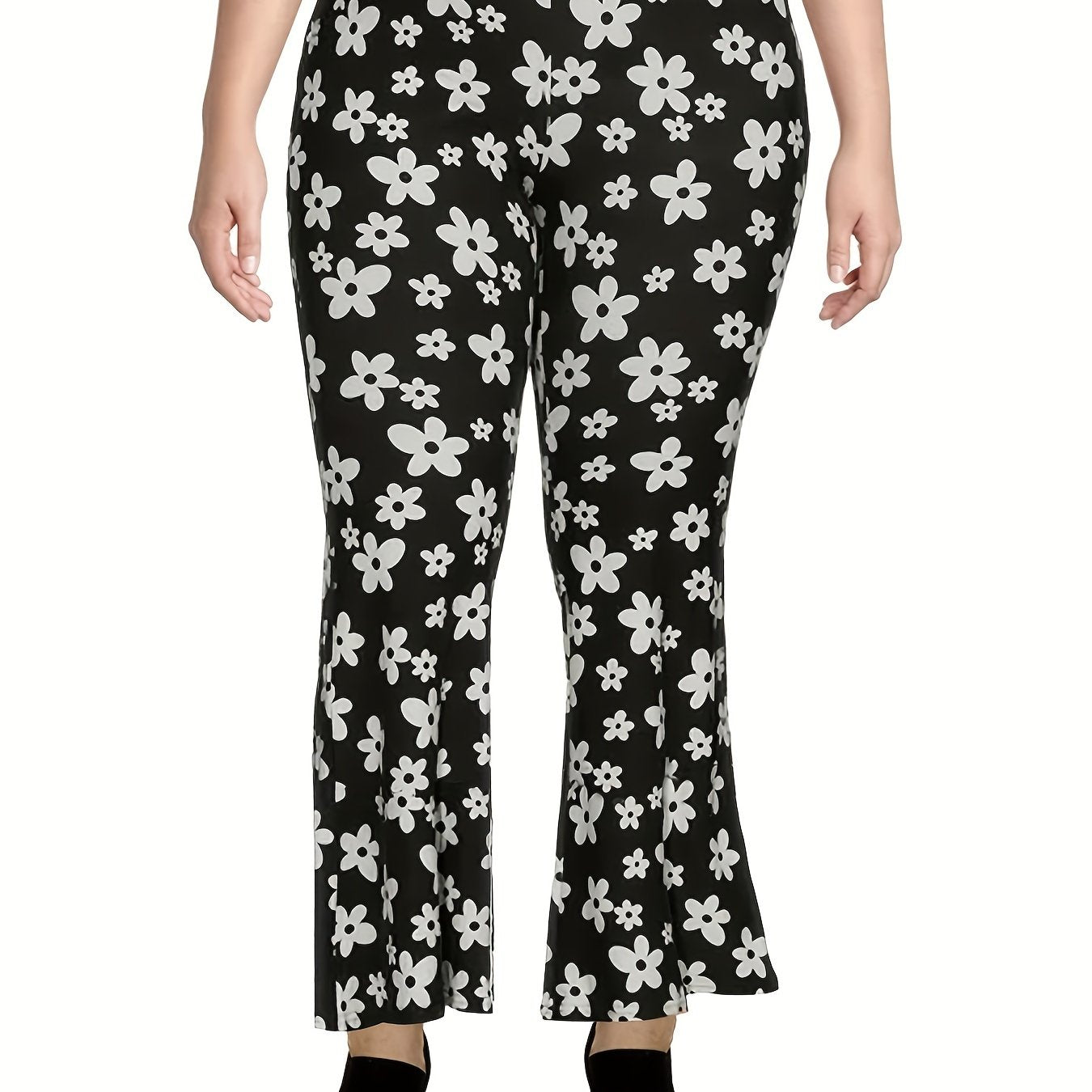 Women's Plus Floral Print High Rise Flared Leg Pants