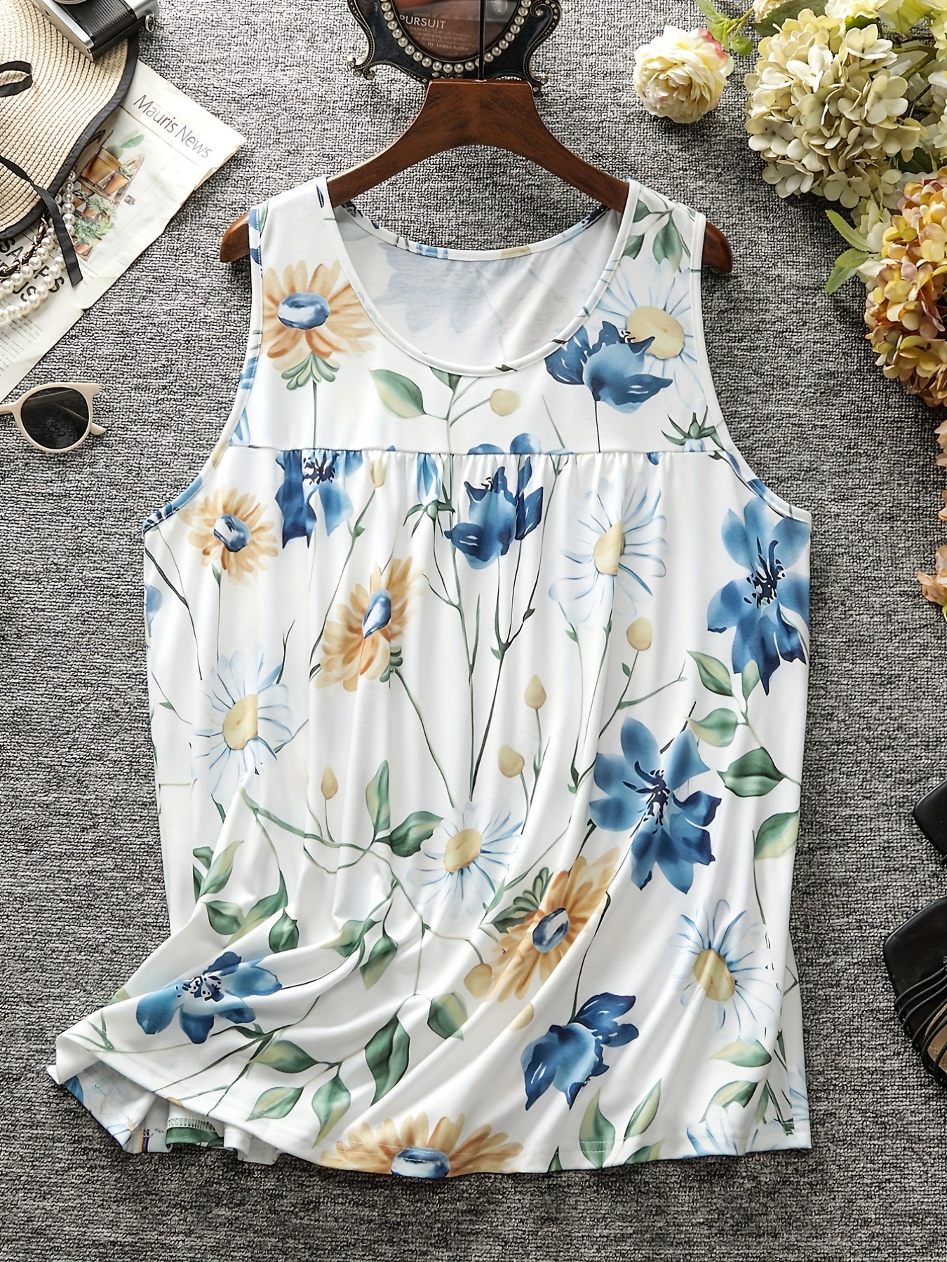  Floral Print Ruched Tank Top