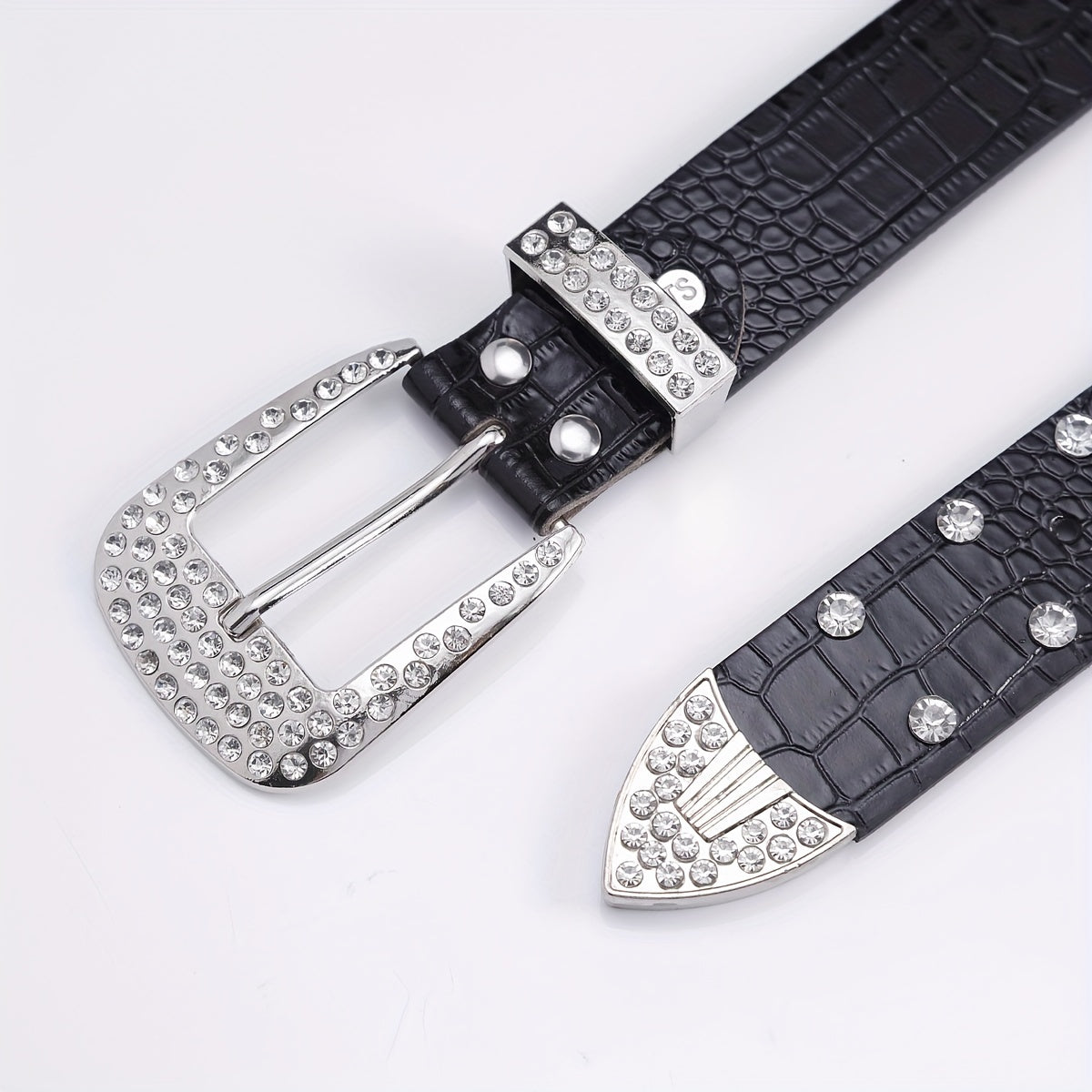 Men's Rhinestone Belt Waist Strap 44inch PU Leather