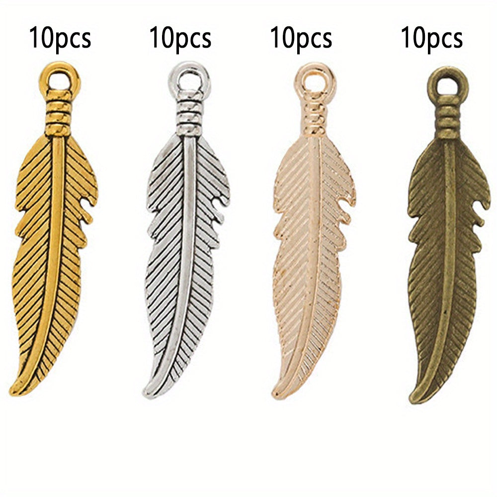 40pcs Feather Charm Pendants Alloy Dangle Leaf Charms 7 Colors