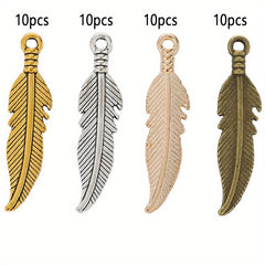 40pcs Feather Charm Pendants Alloy Dangle Leaf Charms 7 Colors