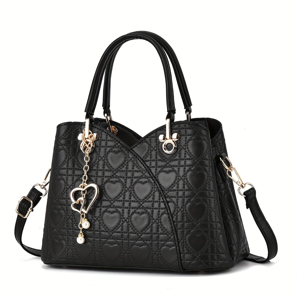 Heart Pattern PU Handbag with Zip Closure for Daily Commute