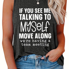  Casual Tank Top Women's Plus Slogan Print Round Neck Tank Top