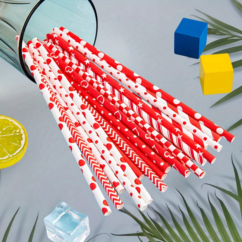 25pcs Random Party Decoration Beverage Straws Red Series Straws