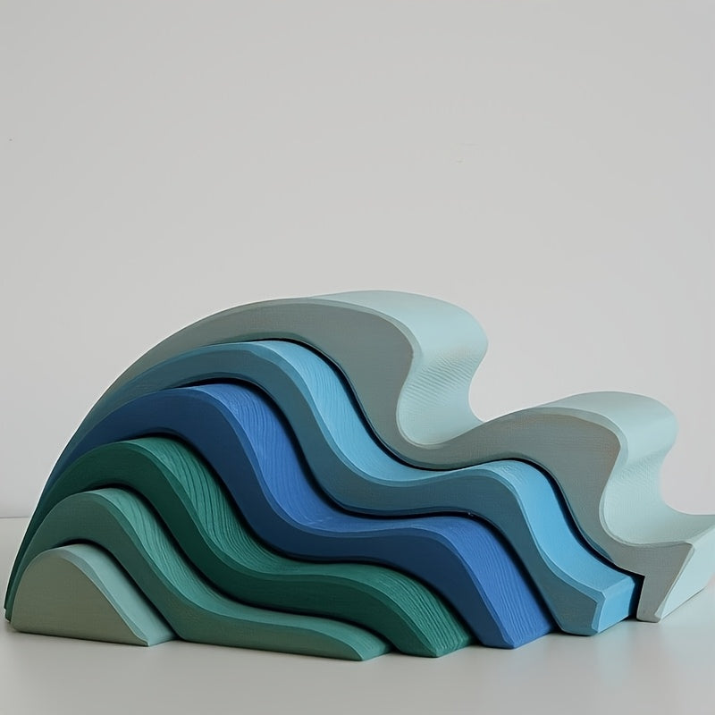 Decorative Wooden Toy Building Blocks with Realistic Wave Patterns