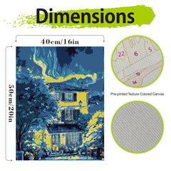 Aurora Night Paint by Numbers Kit Colorful Tree & House Scene DIY Canvas Set