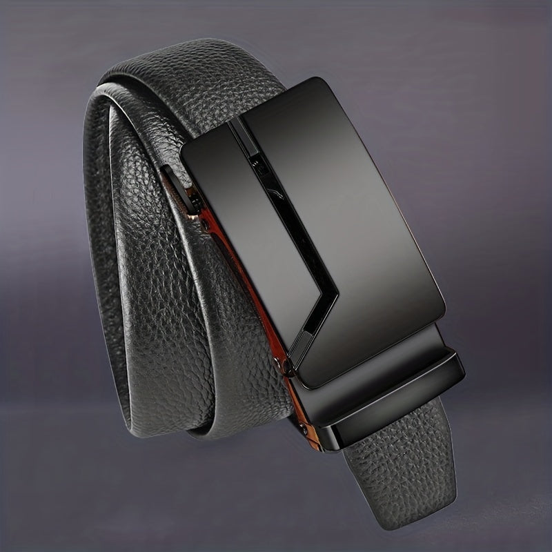 Men's Formal Leather Belt with Automatic Buckle