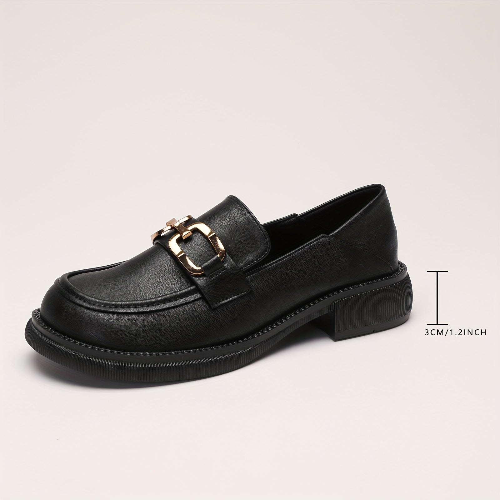 Metal Decor Chunky Heel Loafers Faux Leather Shoes