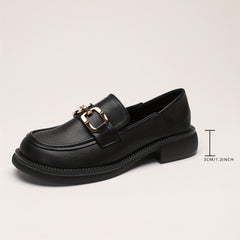 Metal Decor Chunky Heel Loafers Faux Leather Shoes