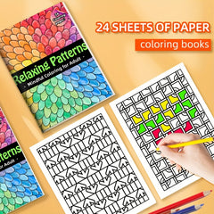 24 Page Adult Coloring Book Bold Geometric Patterns Smooth Cover Perfect Gift